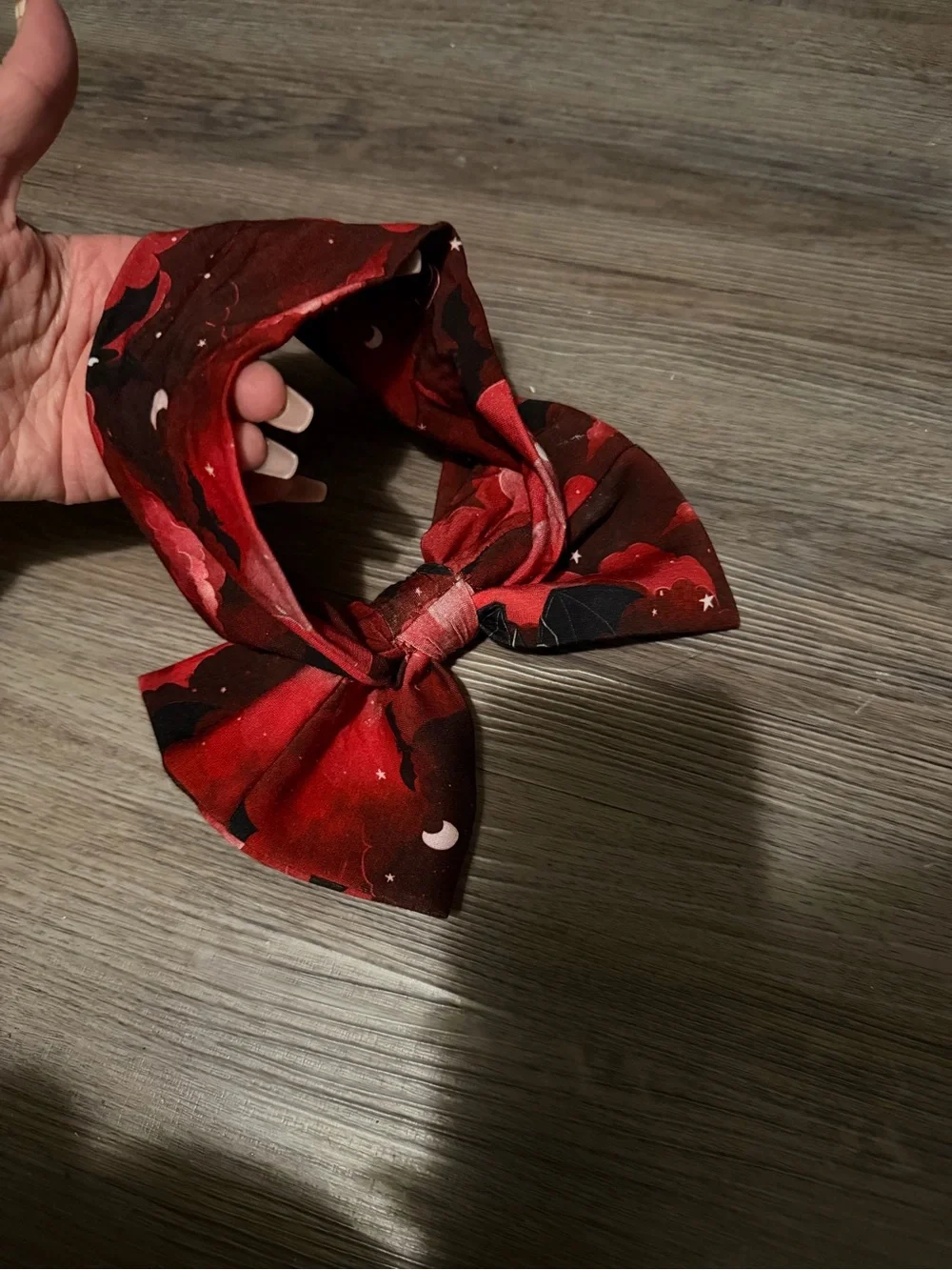 Red Kids Bow Hair Clip with Night Sky Bat Print- new